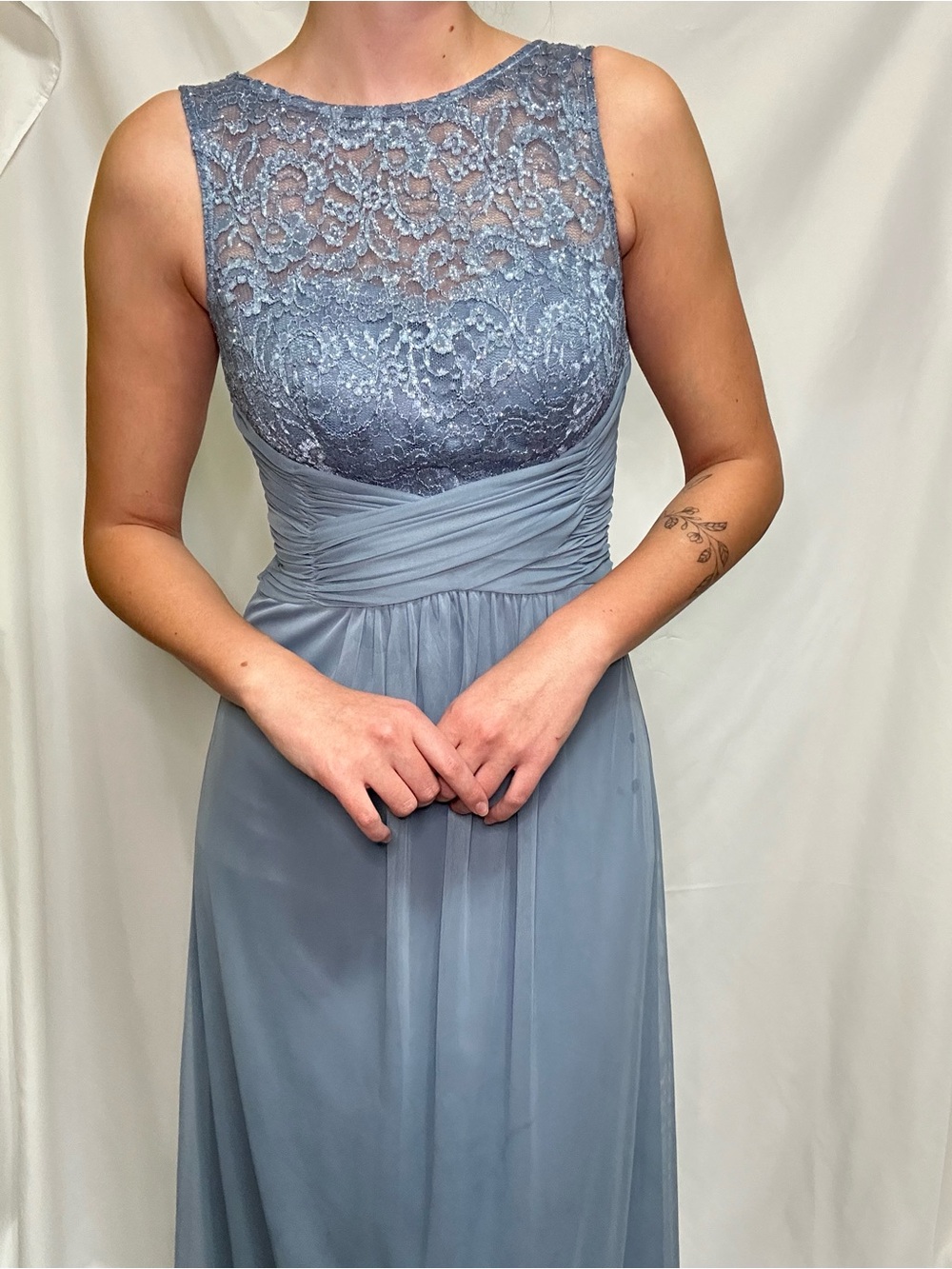 Lace Bodice Maxi Dress in Dusty Blue Prom/Wedding guest/Formal/Dance dress